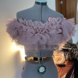 Free People Birthday Cake Tiered Tulle Top-Size M-Oyster Mauve Color